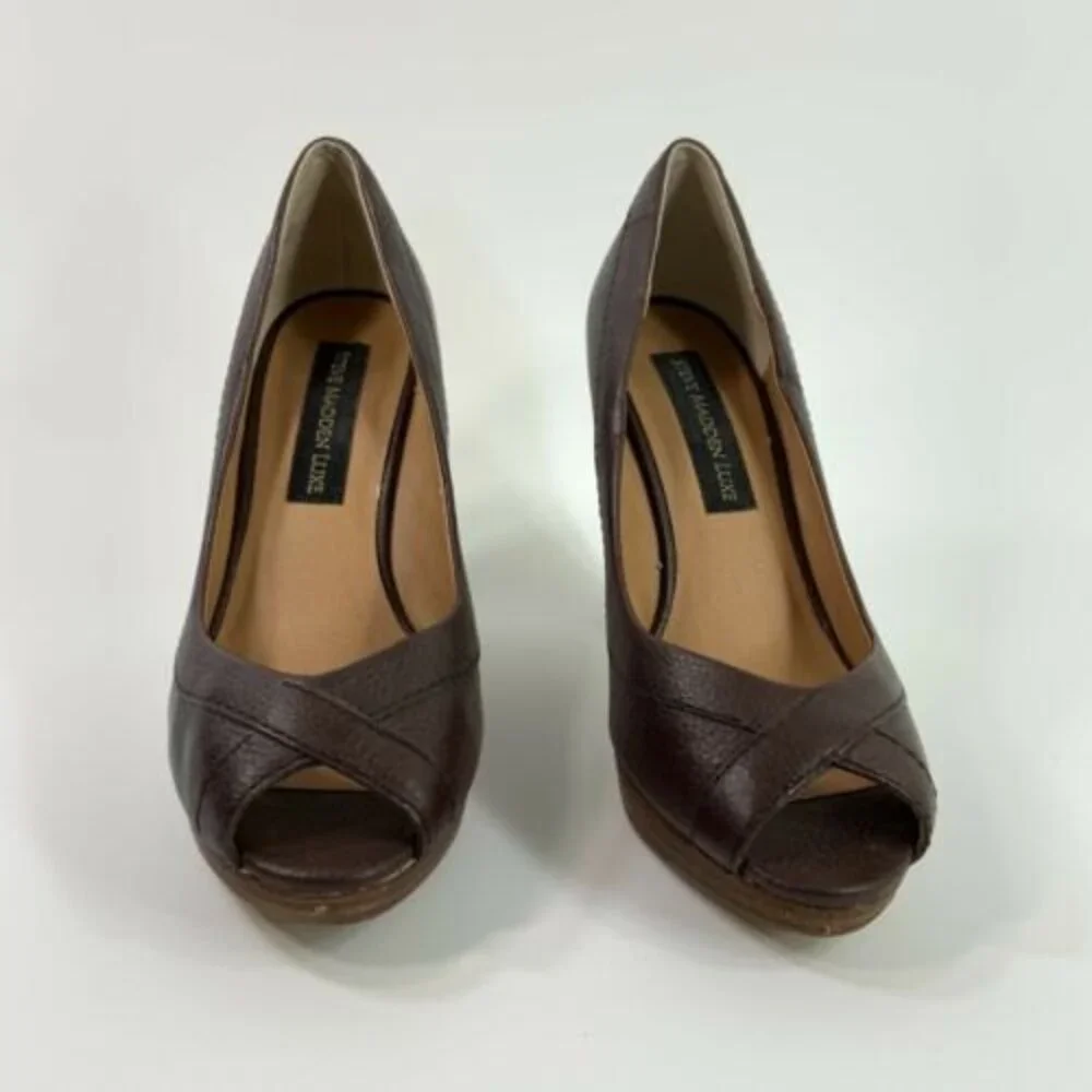 Steve Madden Luxe Vision Leather Peep-toe Platform Pumps 7.5